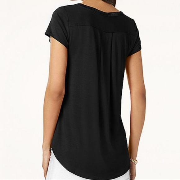 Alfani | Deep Black Satin-Trim Hi-Low Tee - Picture 2 of 7